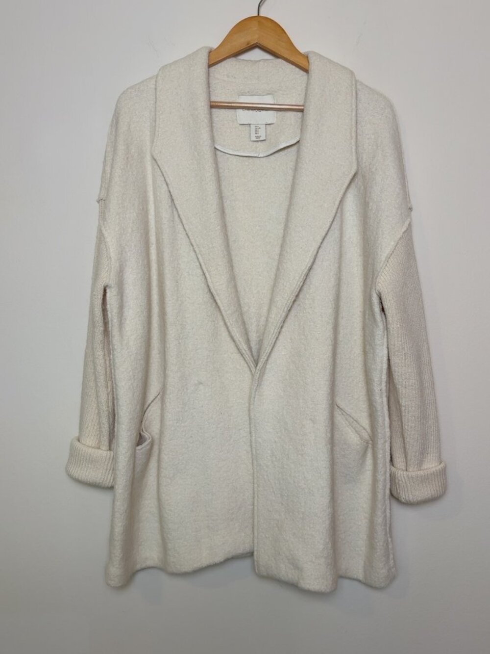 Cynthia Rowley Cream Wool Blend Open Front Cardigan Women’s L